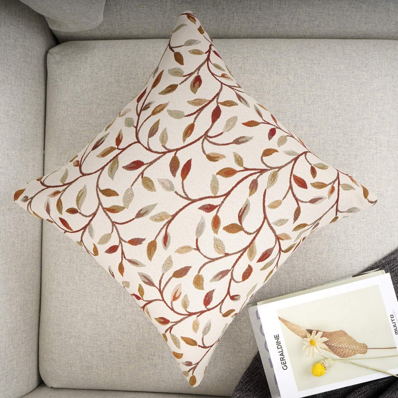 YOUR SMILE Classical Embroidery Jacquard Beige Leaf Pattern Square Decorative Throw Pillow Case Cushion Cover 18 x 18 inch - Image 3